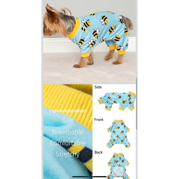 Bumble Bee Fleece Dog Pajamas Warm Winter Clothes for Small Dogs Size Medium NEW - Picture 5 of 7